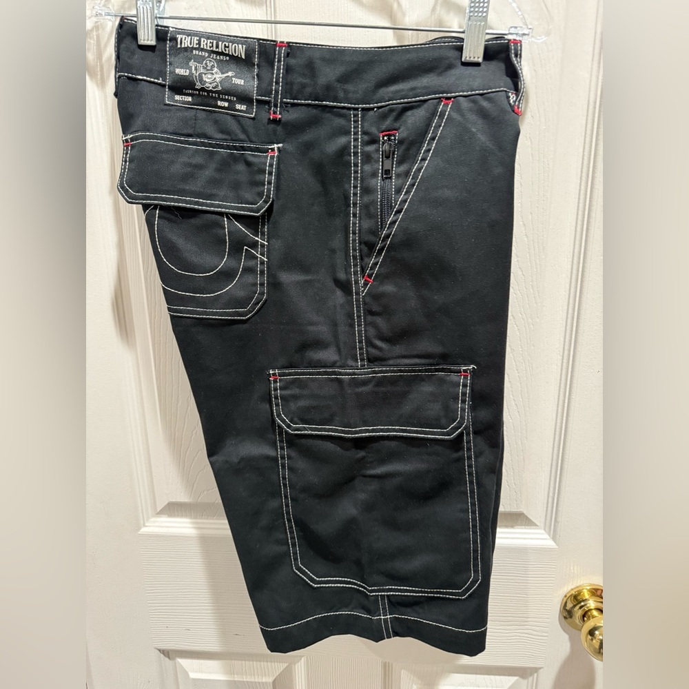 True Religion Black Shorts with White Stitching